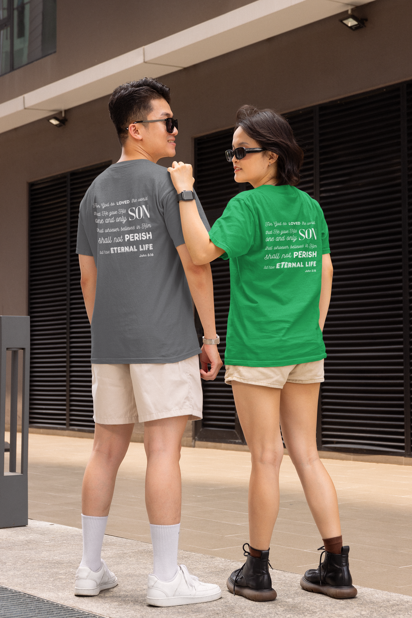 Classic Unisex Crew Neck T-Shirt | Back | John 3:16 - White Letters