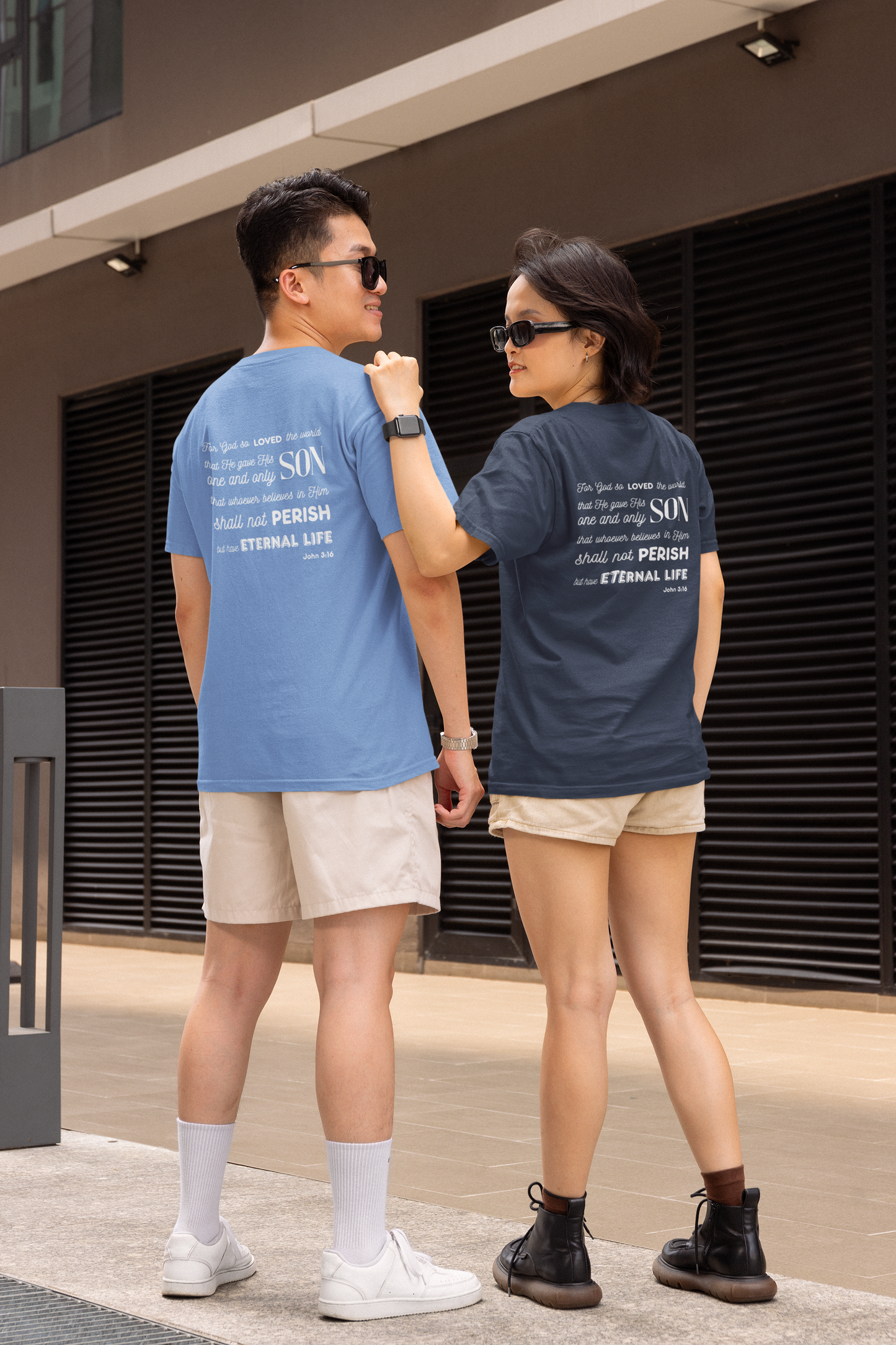 Classic Unisex Crew Neck T-Shirt | Back | John 3:16 - White Letters