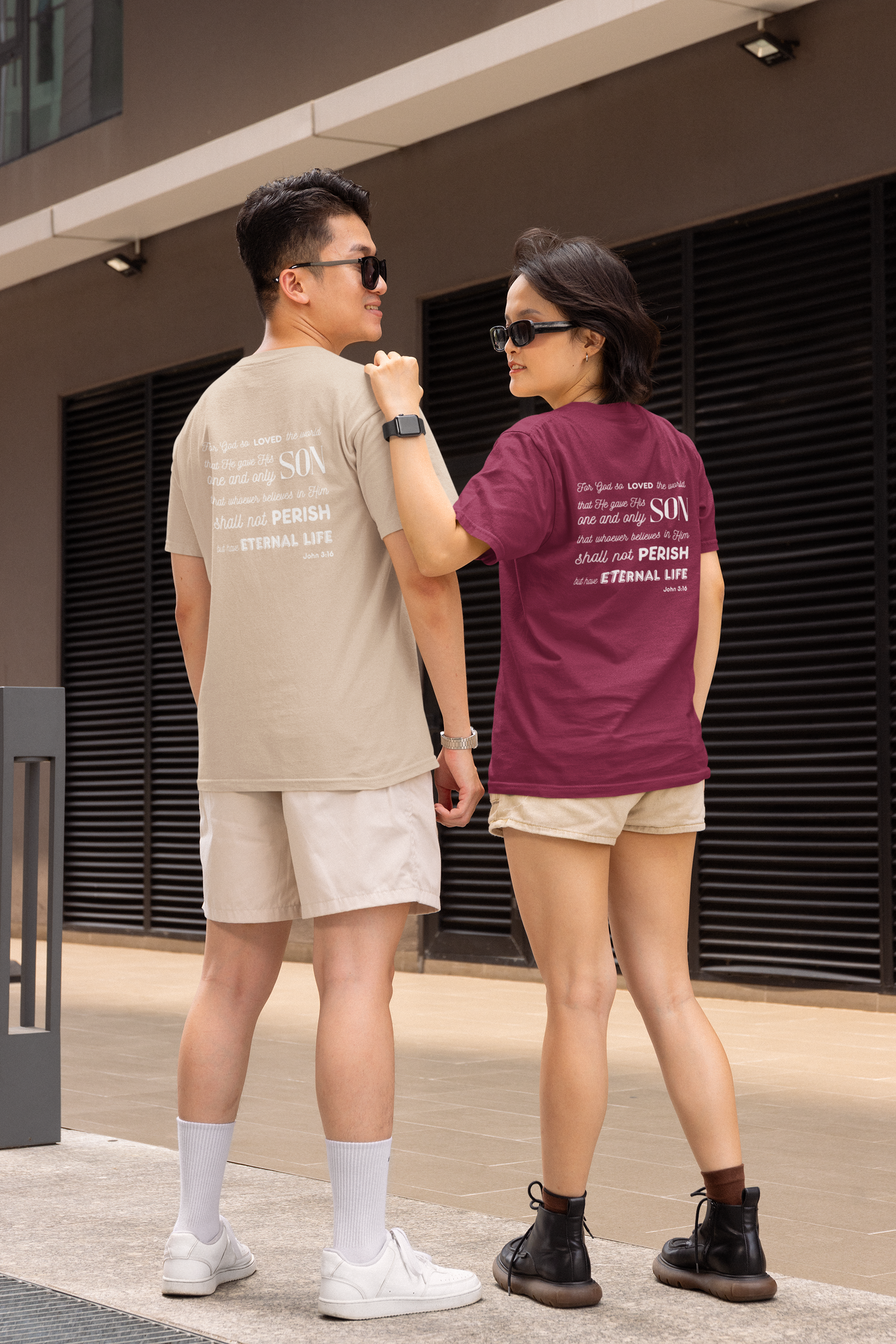 Classic Unisex Crew Neck T-Shirt | Back | John 3:16 - White Letters