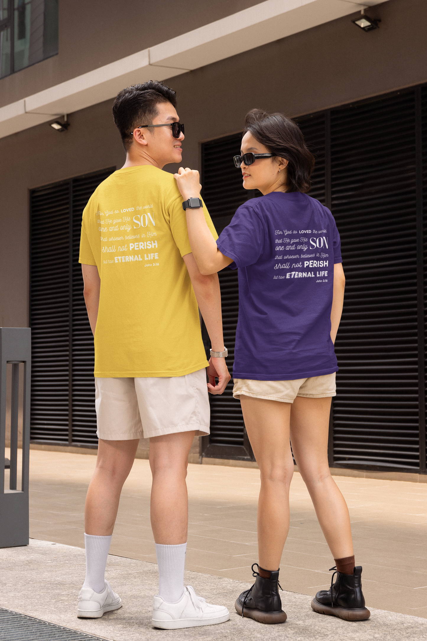 Classic Unisex Crew Neck T-Shirt | Back | John 3:16 - White Letters