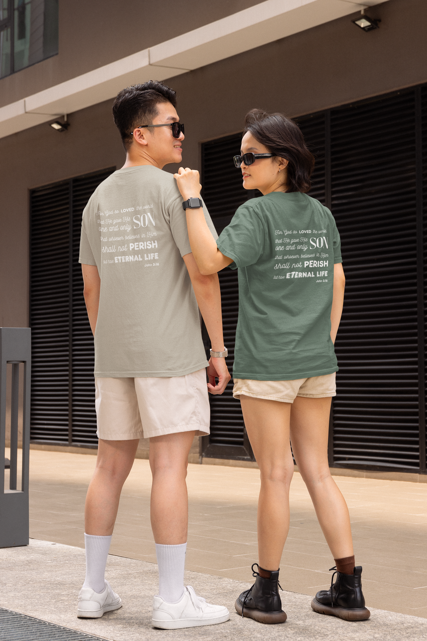 Classic Unisex Crew Neck T-Shirt | Back | John 3:16 - White Letters