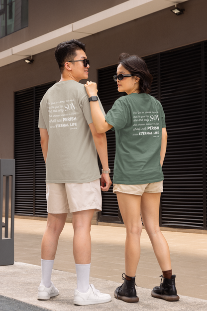 Classic Unisex Crew Neck T-Shirt | Back | John 3:16 - White Letters