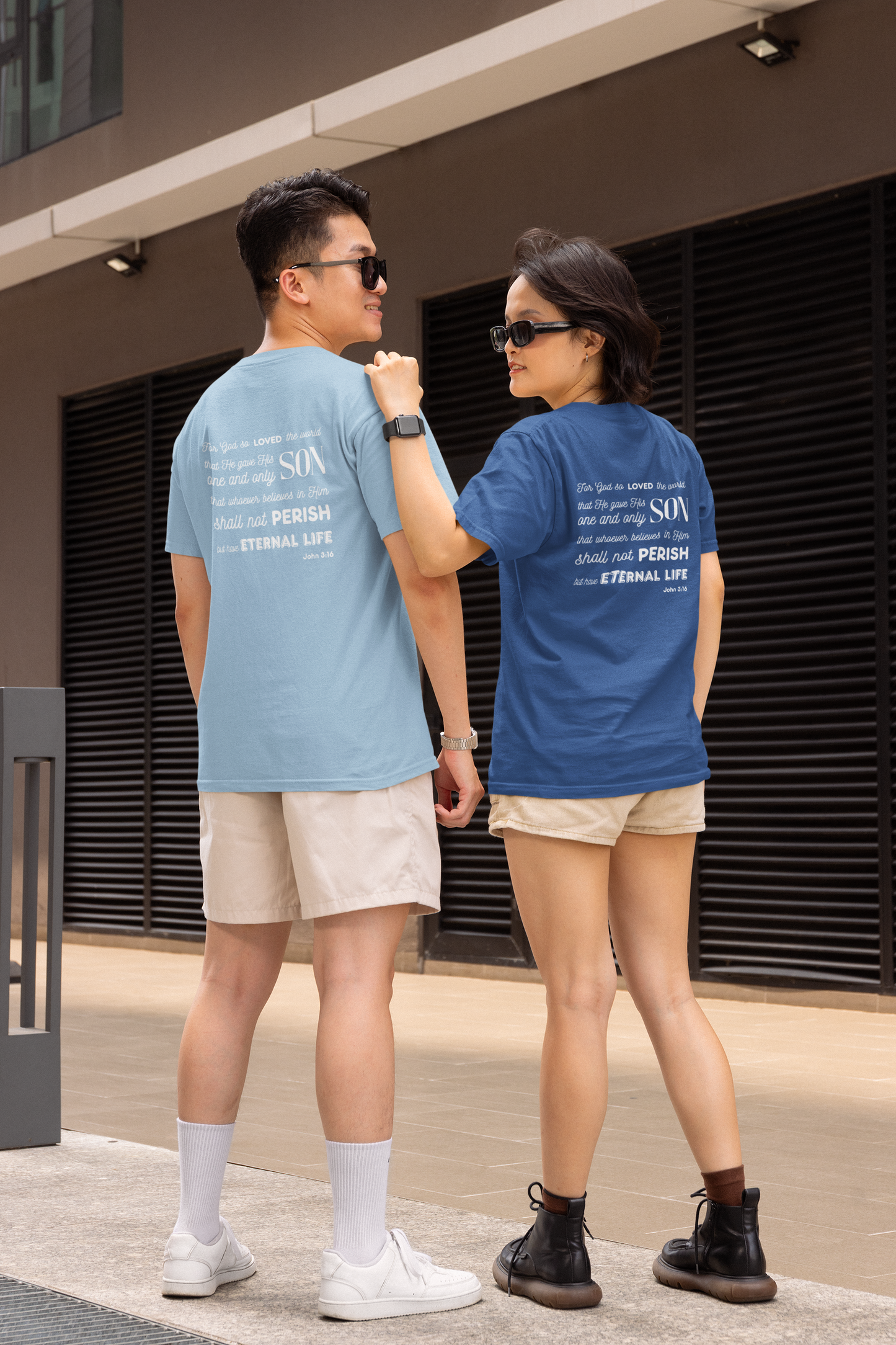 Classic Unisex Crew Neck T-Shirt | Back | John 3:16 - White Letters