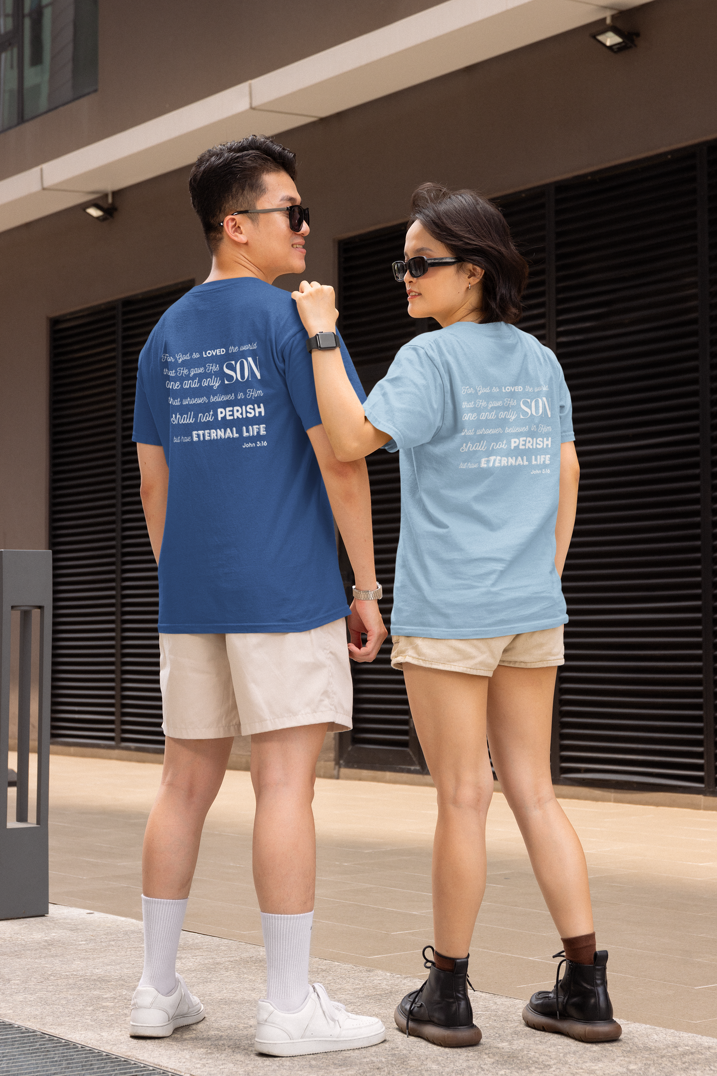 Classic Unisex Crew Neck T-Shirt | Back | John 3:16 - White Letters