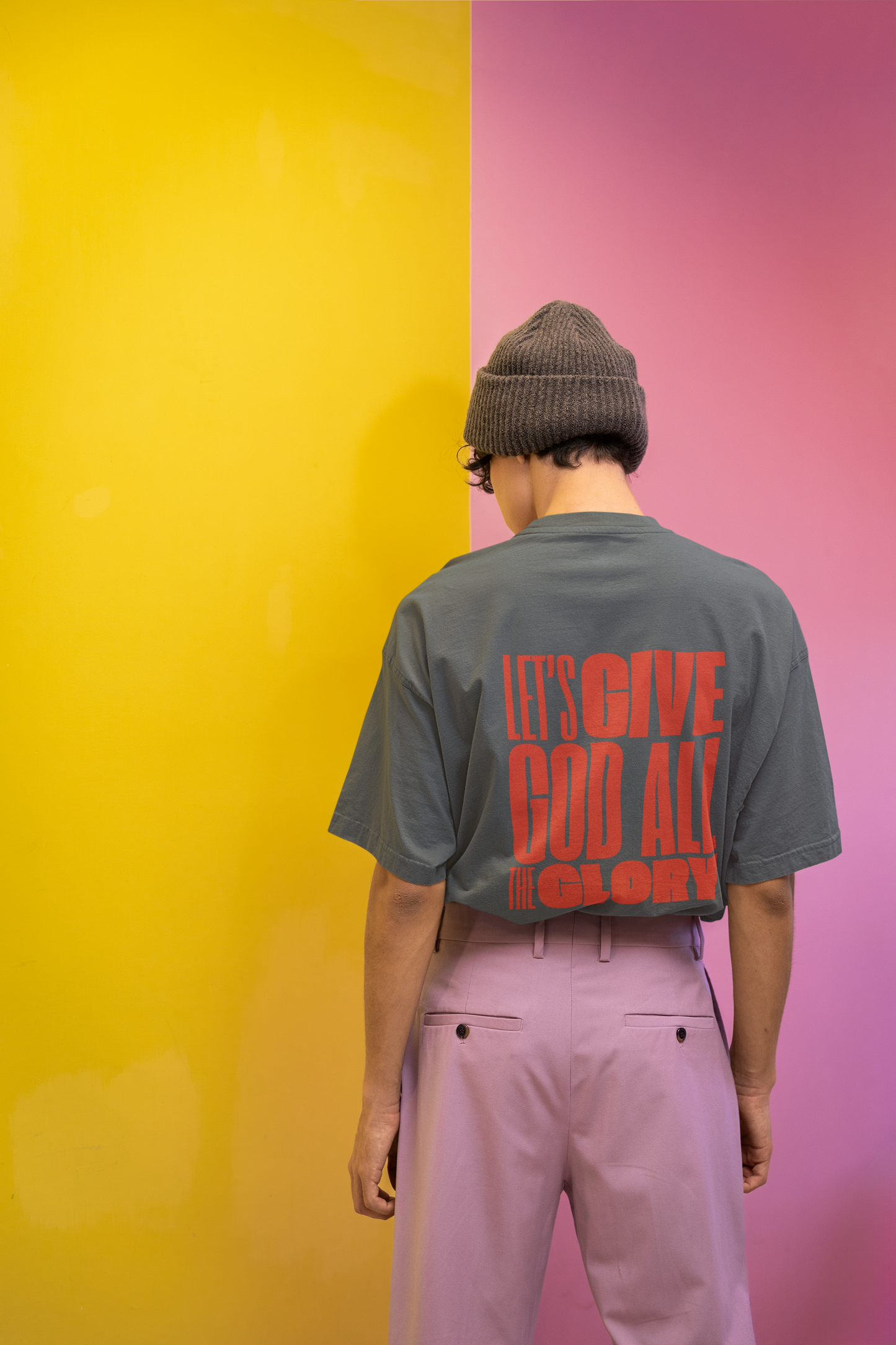 Classic Unisex Crew Neck T-Shirt | Back | Let's Give the Glory - Red Lettering