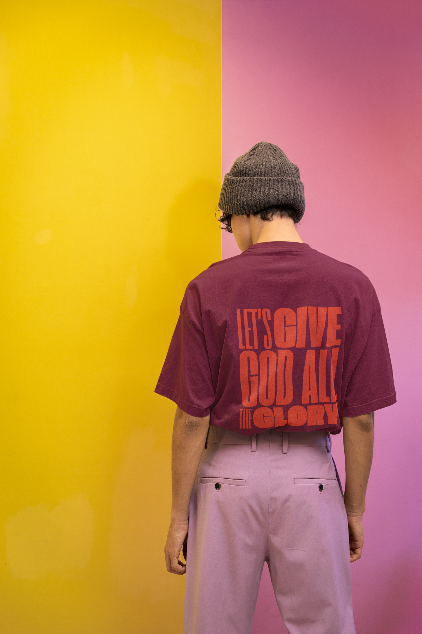 Classic Unisex Crew Neck T-Shirt | Back | Let's Give the Glory - Red Lettering