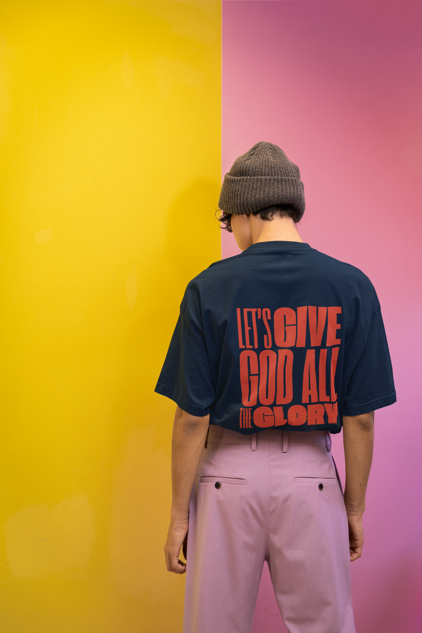 Classic Unisex Crew Neck T-Shirt | Back | Let's Give the Glory - Red Lettering