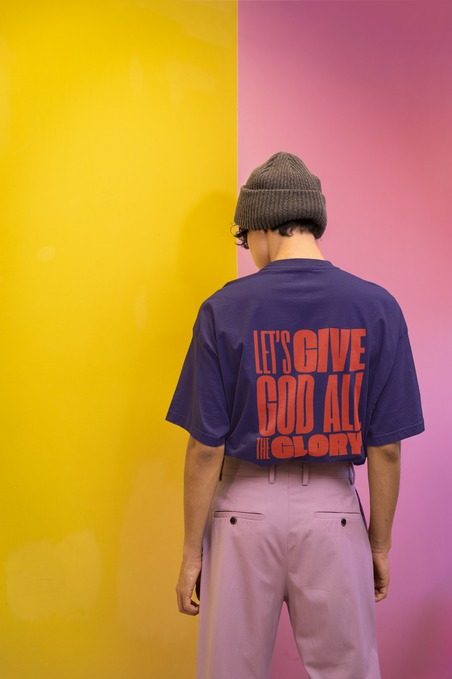 Classic Unisex Crew Neck T-Shirt | Back | Let's Give the Glory - Red Lettering