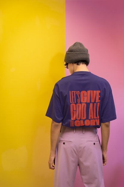 Classic Unisex Crew Neck T-Shirt | Back | Let's Give the Glory - Red Lettering