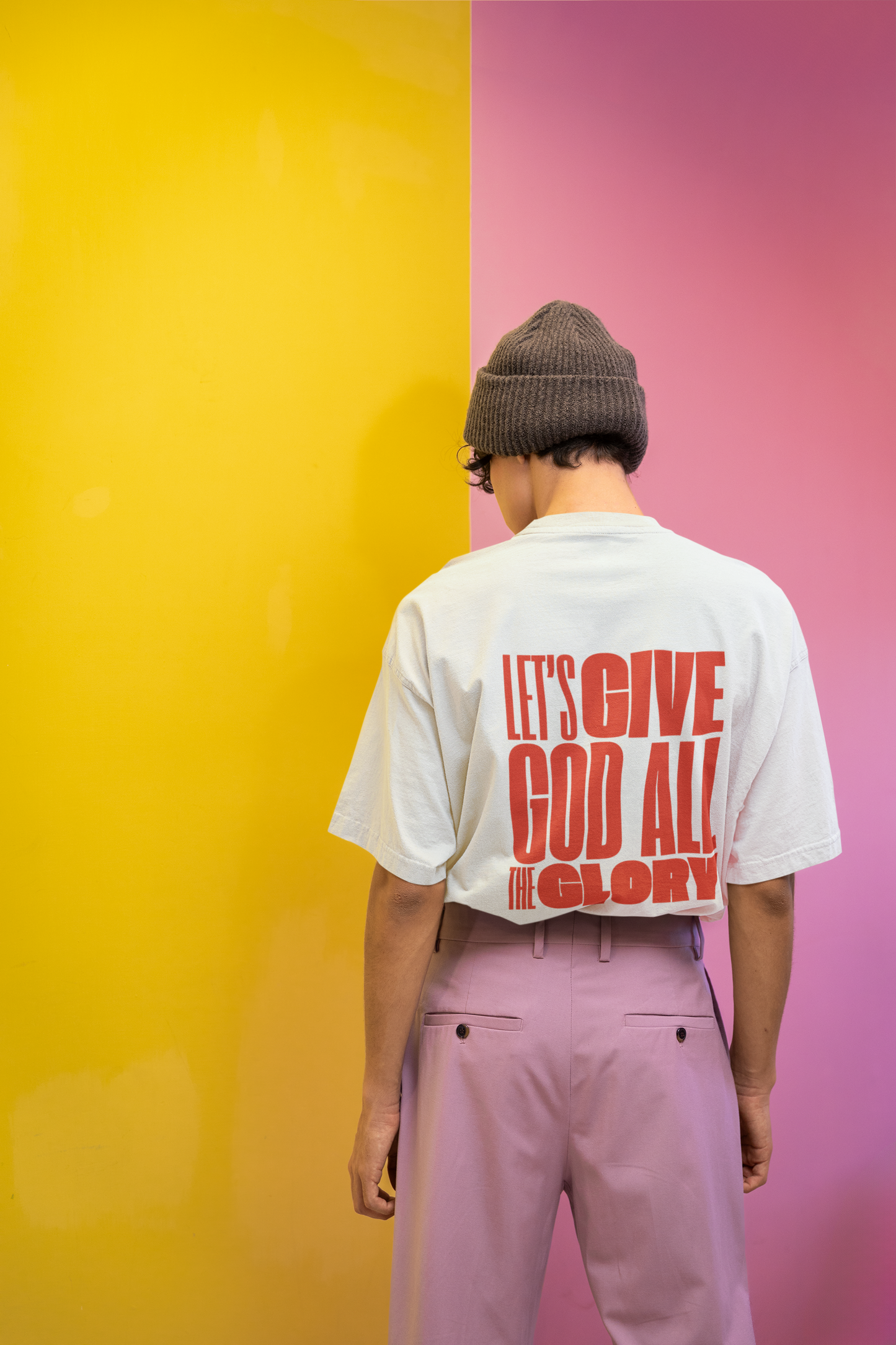 Classic Unisex Crew Neck T-Shirt | Back | Let's Give the Glory - Red Lettering