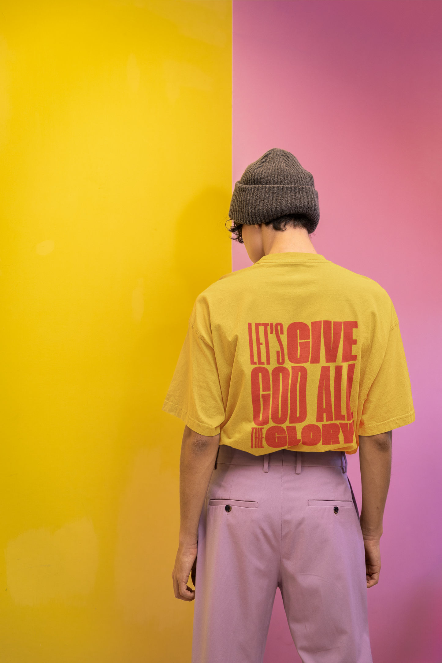 Classic Unisex Crew Neck T-Shirt | Back | Let's Give the Glory - Red Lettering