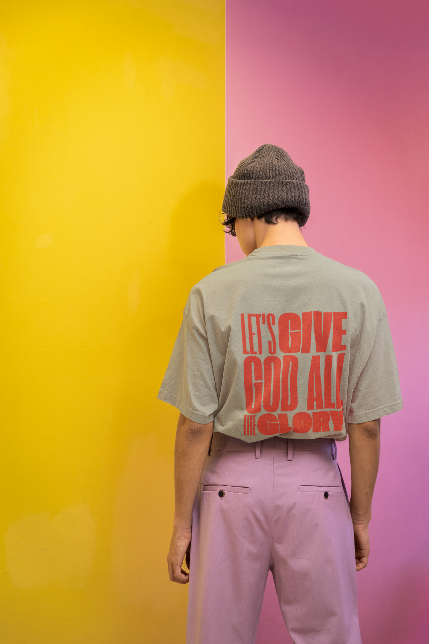 Classic Unisex Crew Neck T-Shirt | Back | Let's Give the Glory - Red Lettering