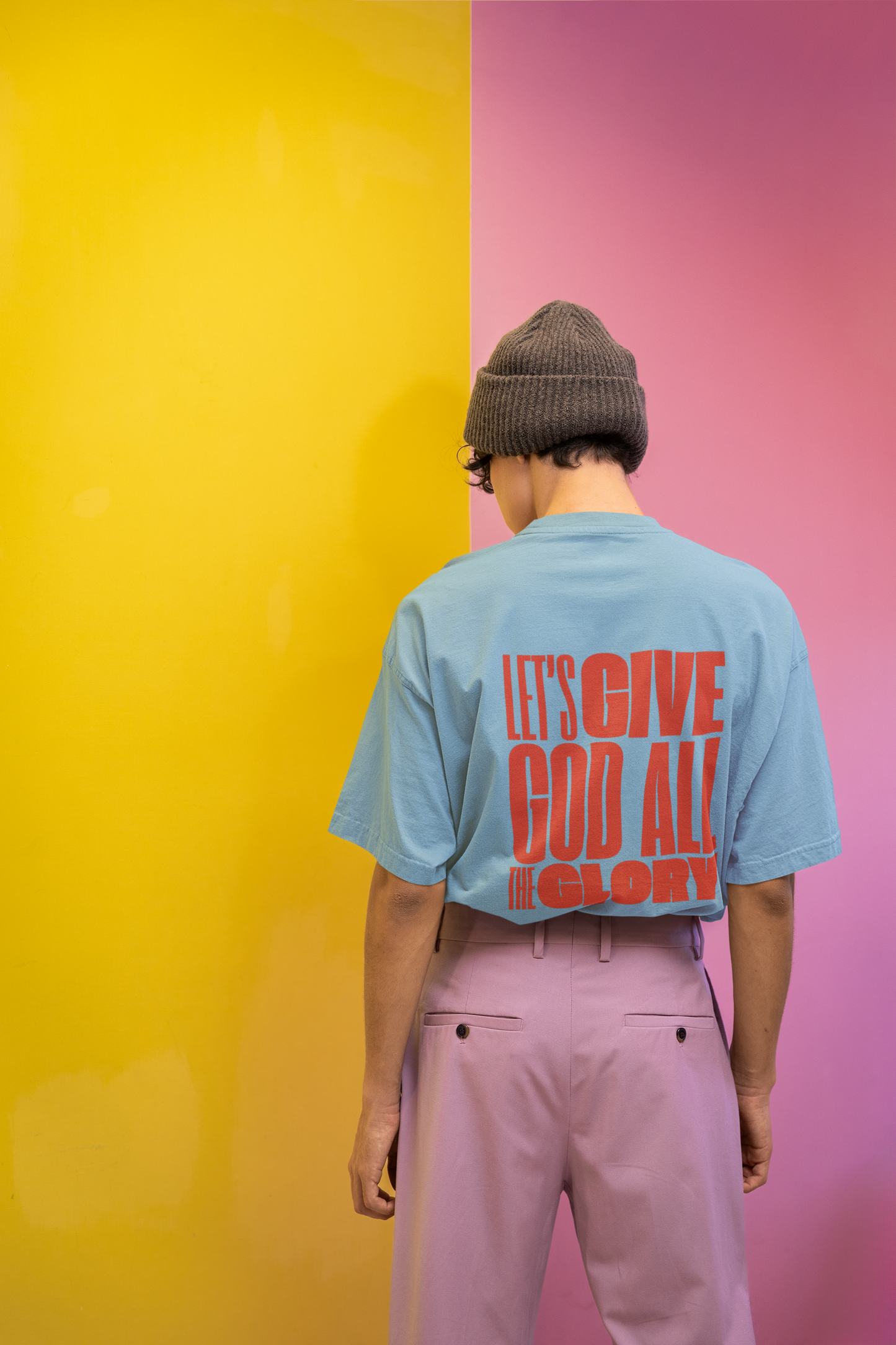 Classic Unisex Crew Neck T-Shirt | Back | Let's Give the Glory - Red Lettering