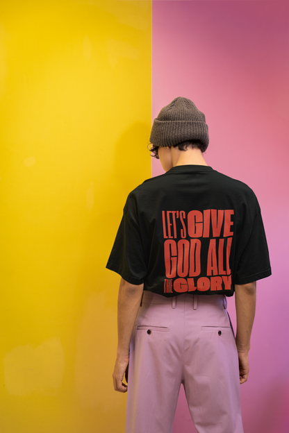 Classic Unisex Crew Neck T-Shirt | Back | Let's Give the Glory - Red Lettering