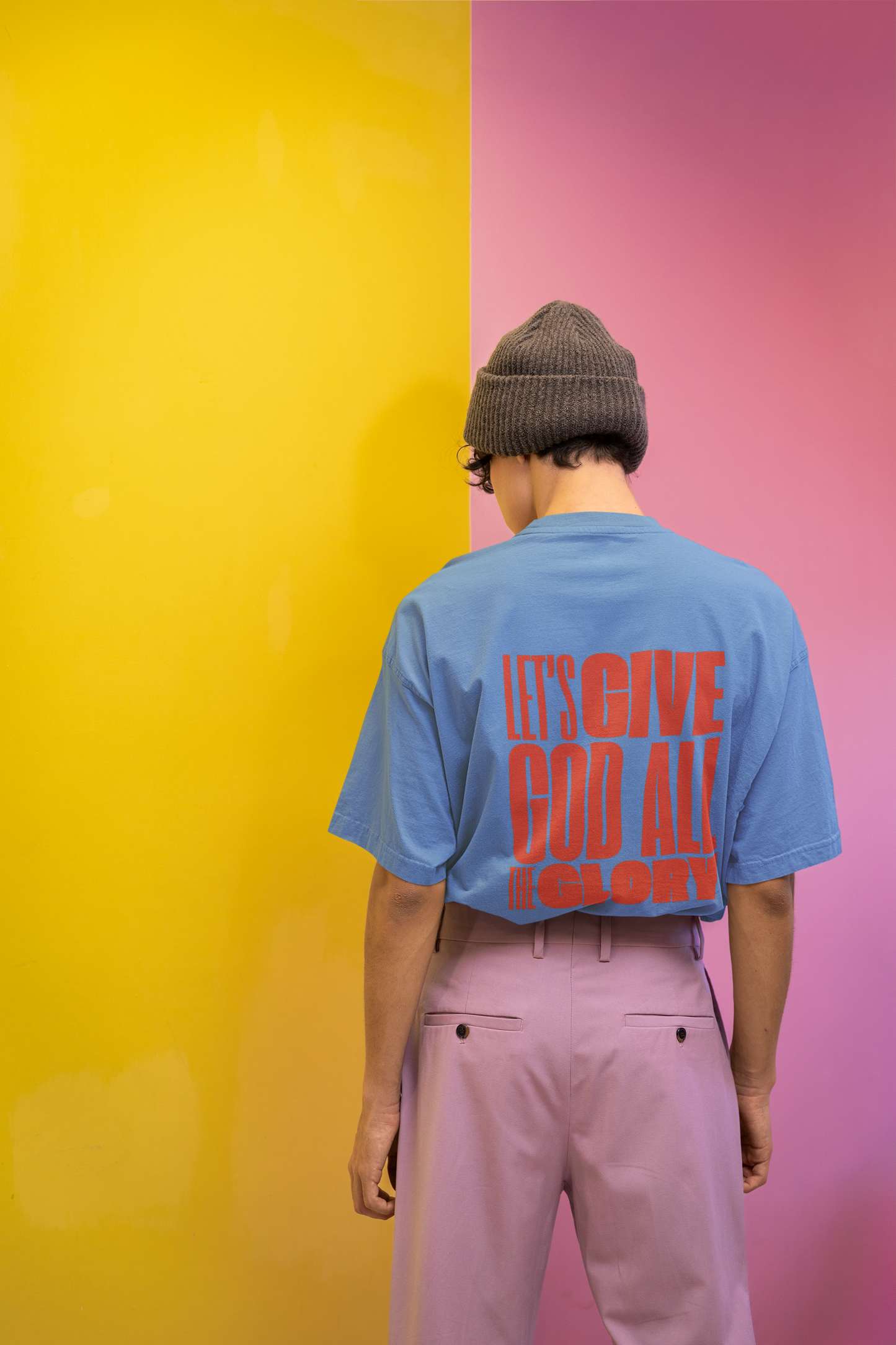 Classic Unisex Crew Neck T-Shirt | Back | Let's Give the Glory - Red Lettering