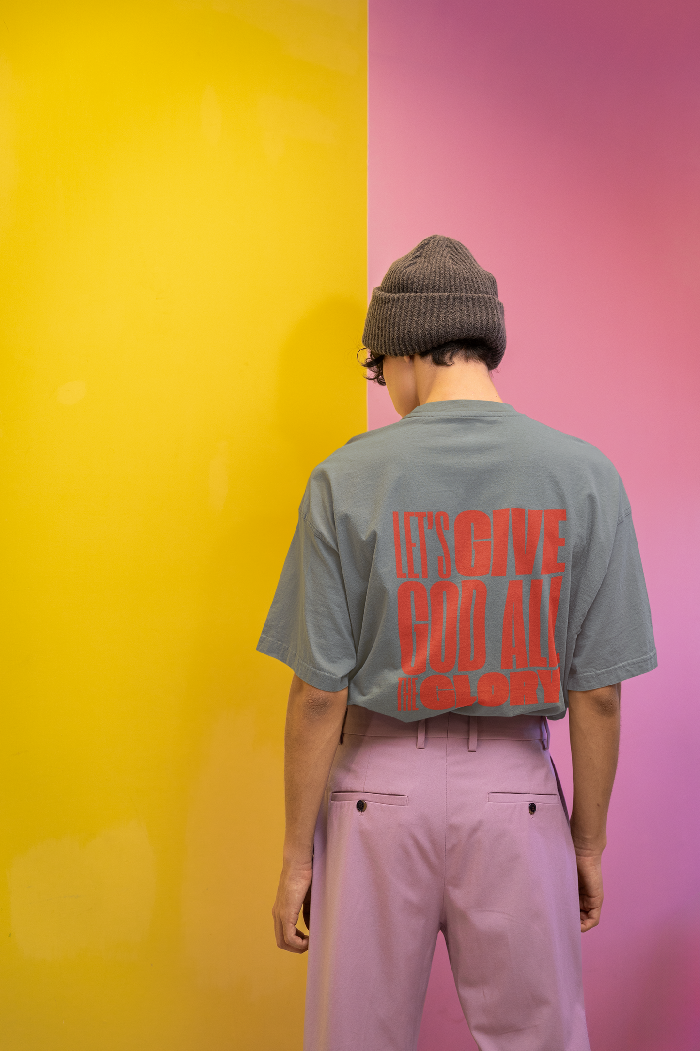 Classic Unisex Crew Neck T-Shirt | Back | Let's Give the Glory - Red Lettering