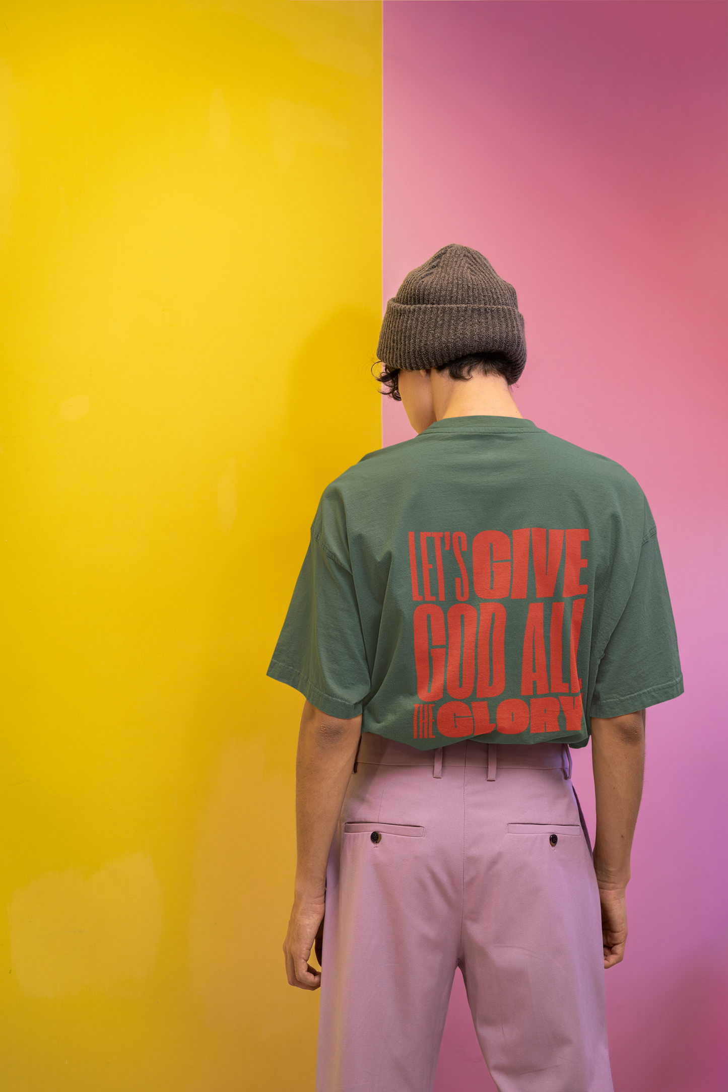 Classic Unisex Crew Neck T-Shirt | Back | Let's Give the Glory - Red Lettering