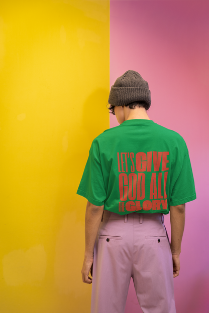 Classic Unisex Crew Neck T-Shirt | Back | Let's Give the Glory - Red Lettering