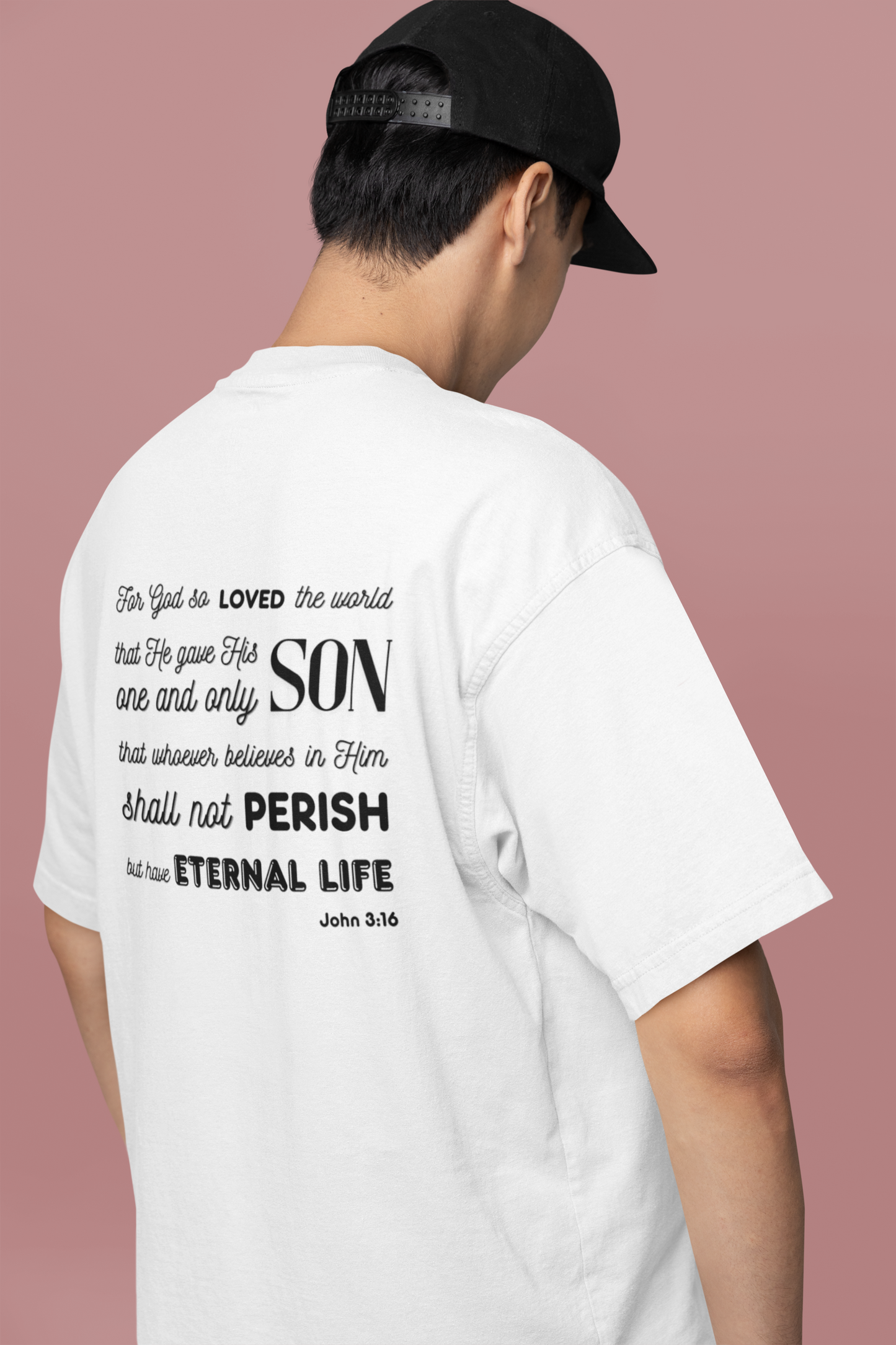 Classic Unisex Crew Neck T-Shirt | Back | John 3:16 - Black Letters