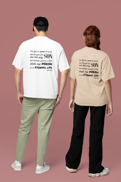 Classic Unisex Crew Neck T-Shirt | Back | John 3:16 - Black Letters