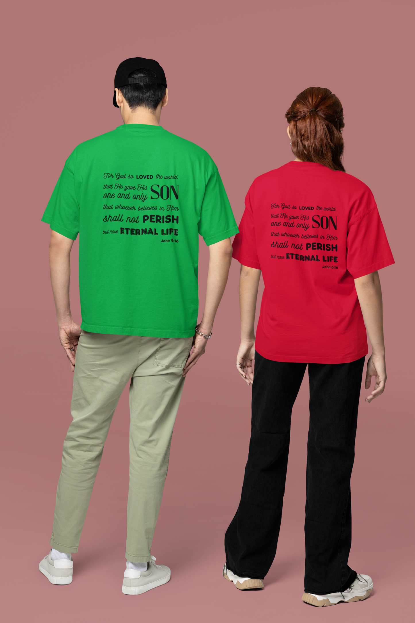 Classic Unisex Crew Neck T-Shirt | Back | John 3:16 - Black Letters