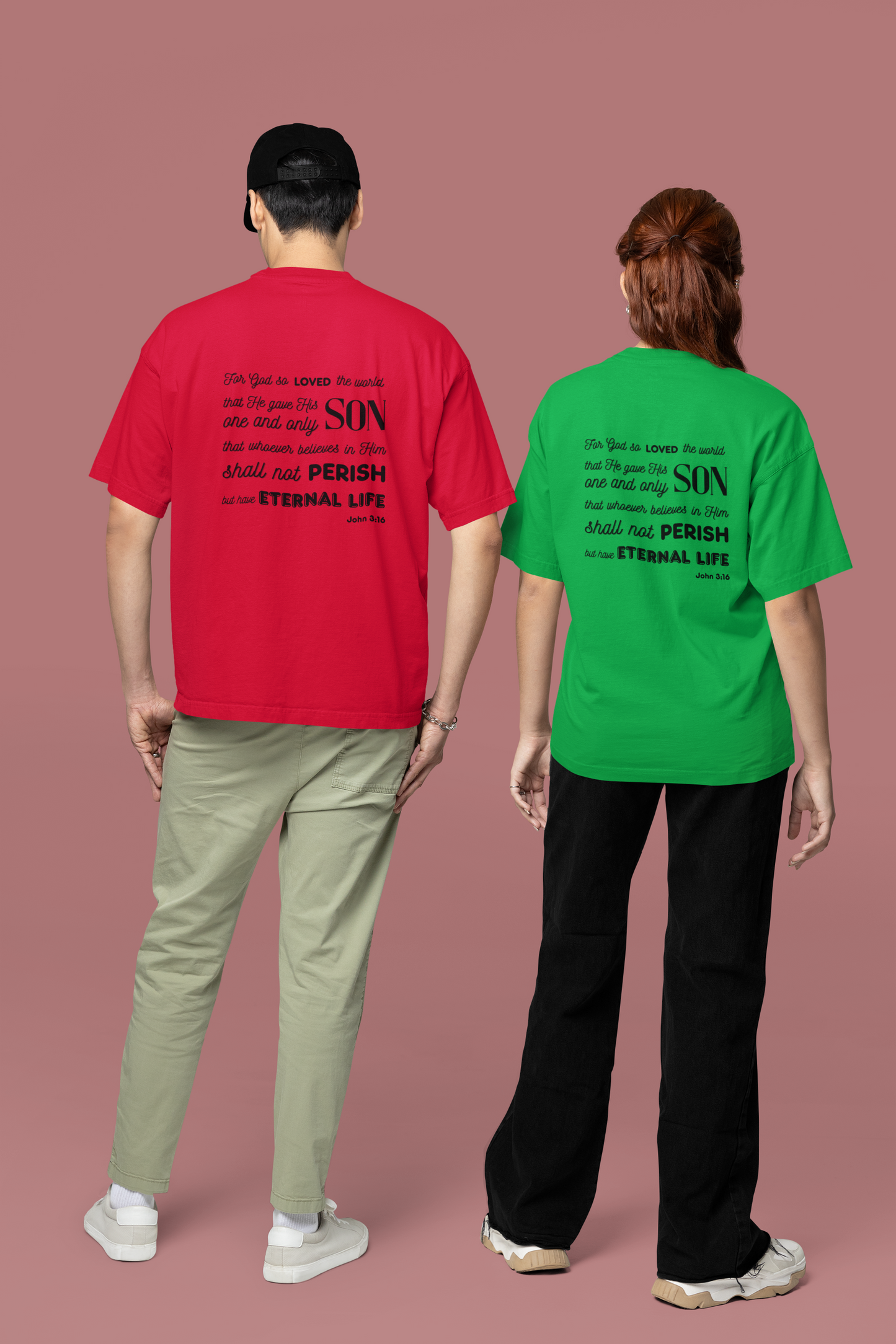 Classic Unisex Crew Neck T-Shirt | Back | John 3:16 - Black Letters