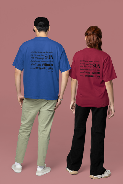 Classic Unisex Crew Neck T-Shirt | Back | John 3:16 - Black Letters