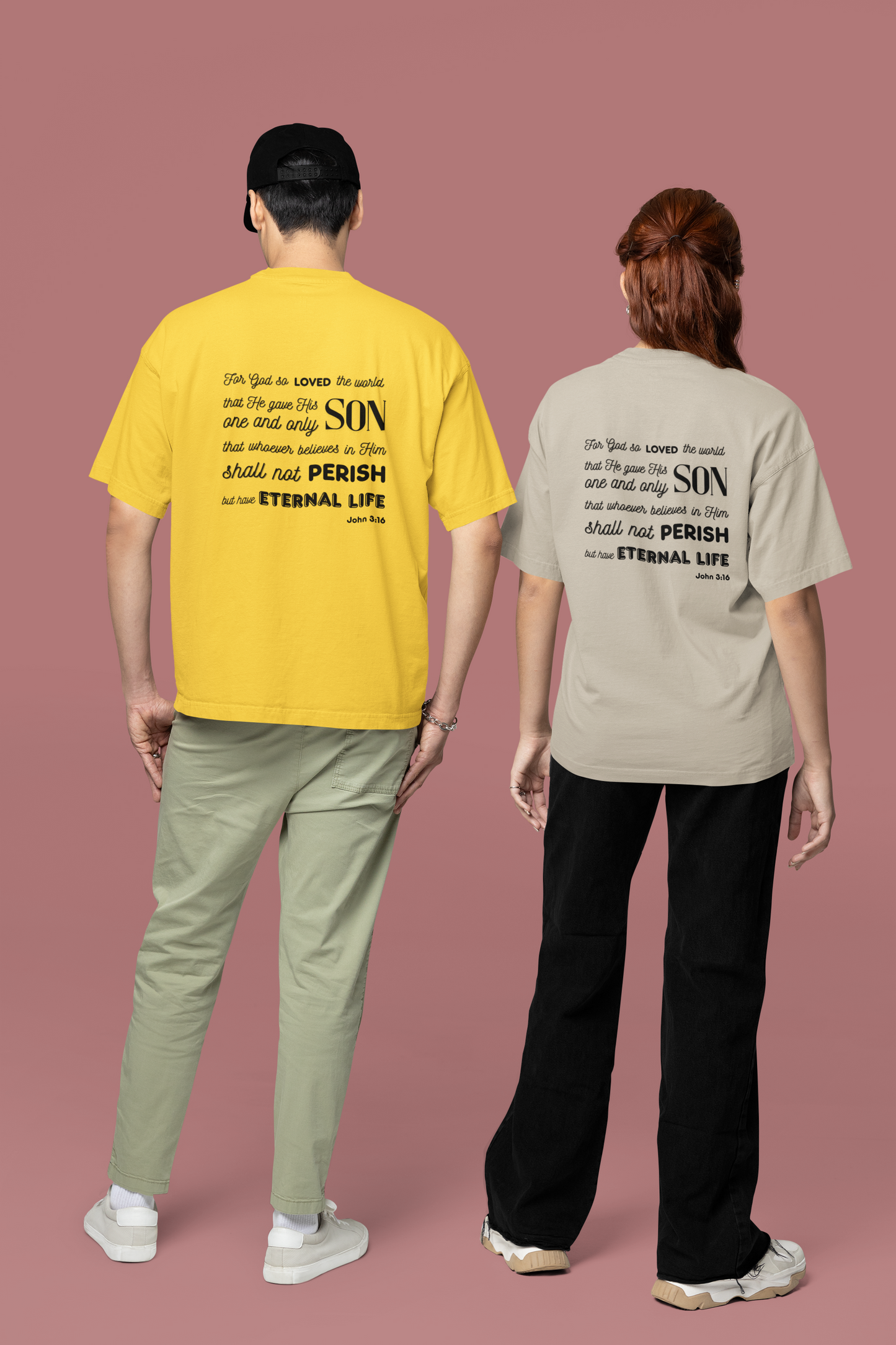 Classic Unisex Crew Neck T-Shirt | Back | John 3:16 - Black Letters