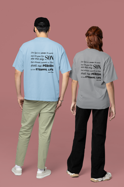 Classic Unisex Crew Neck T-Shirt | Back | John 3:16 - Black Letters