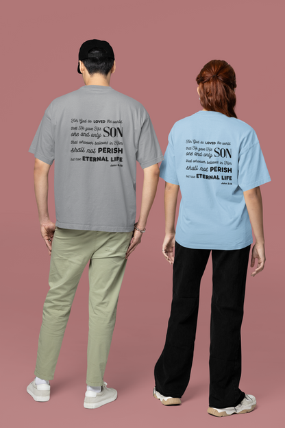 Classic Unisex Crew Neck T-Shirt | Back | John 3:16 - Black Letters