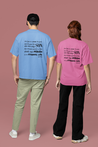 Classic Unisex Crew Neck T-Shirt | Back | John 3:16 - Black Letters