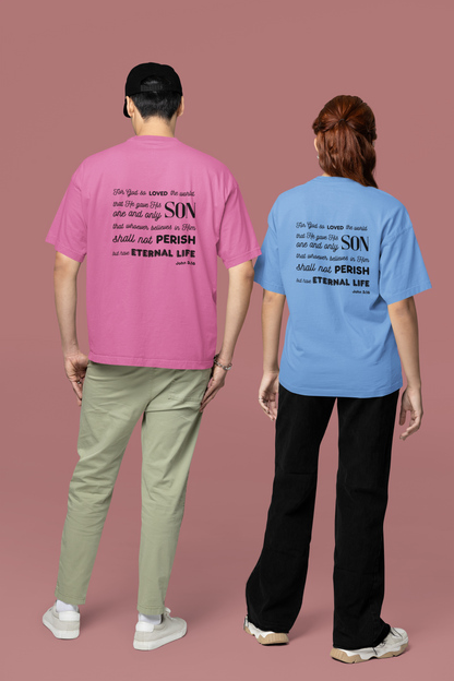 Classic Unisex Crew Neck T-Shirt | Back | John 3:16 - Black Letters