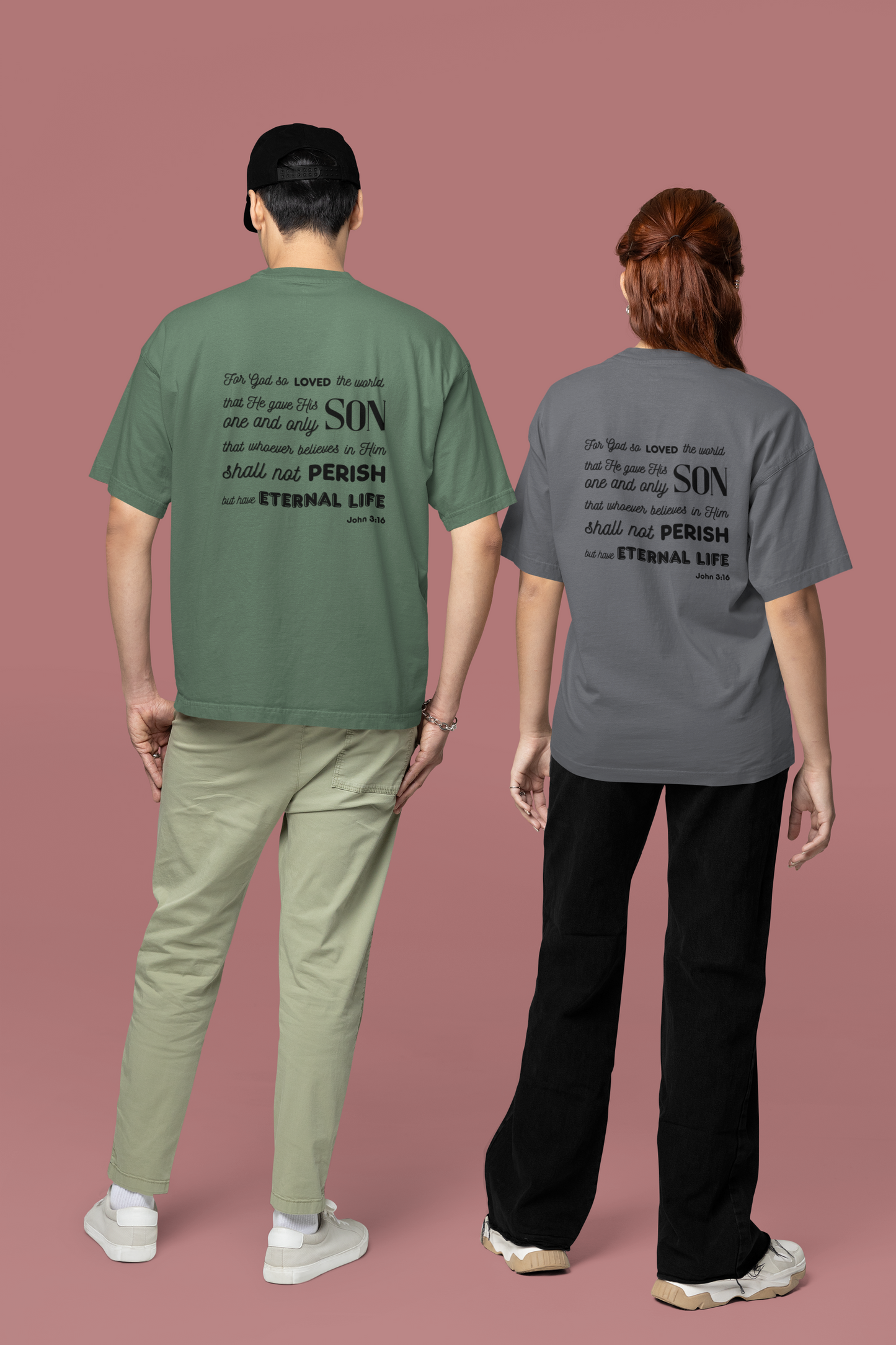 Classic Unisex Crew Neck T-Shirt | Back | John 3:16 - Black Letters