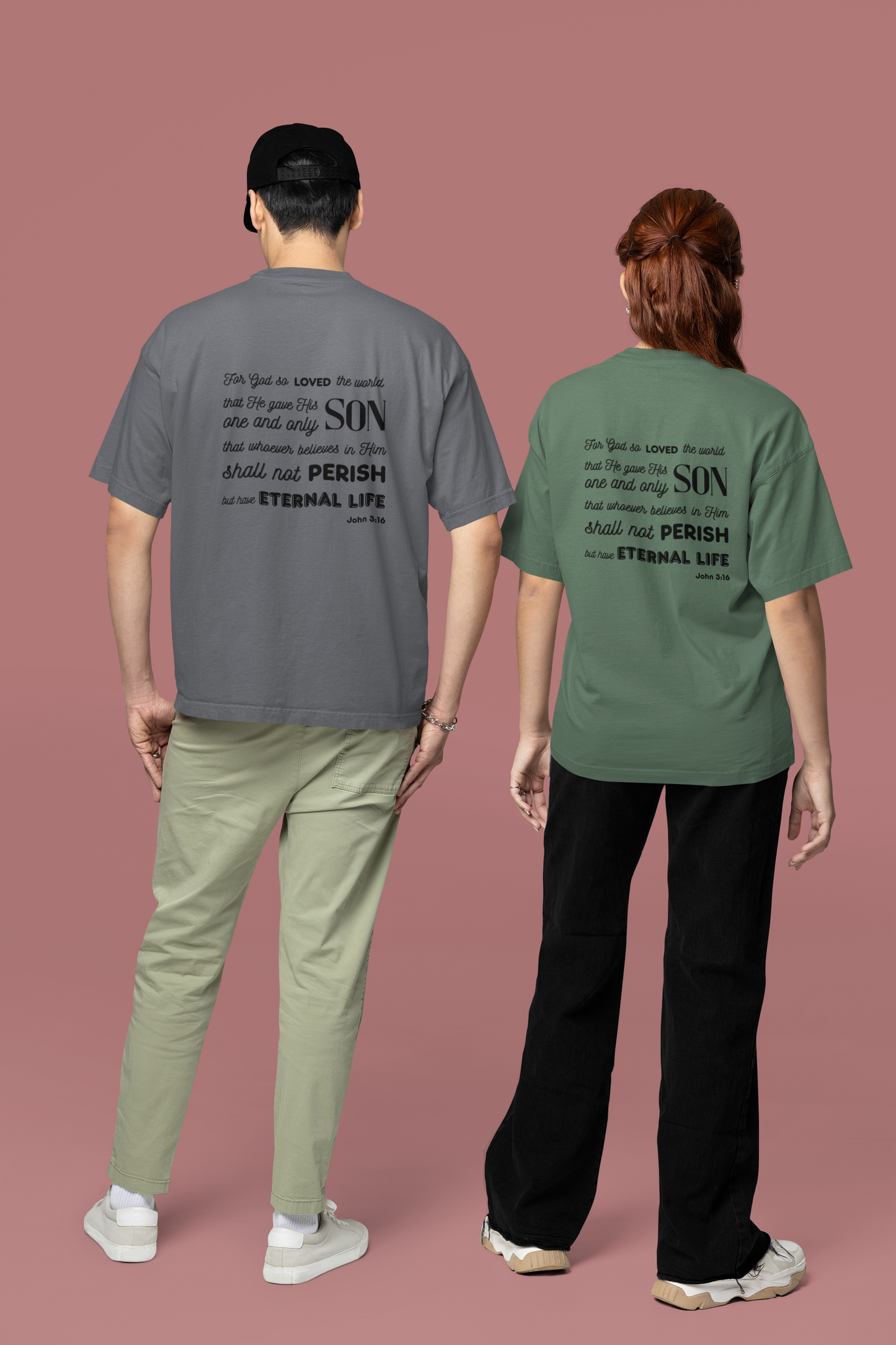 Classic Unisex Crew Neck T-Shirt | Back | John 3:16 - Black Letters