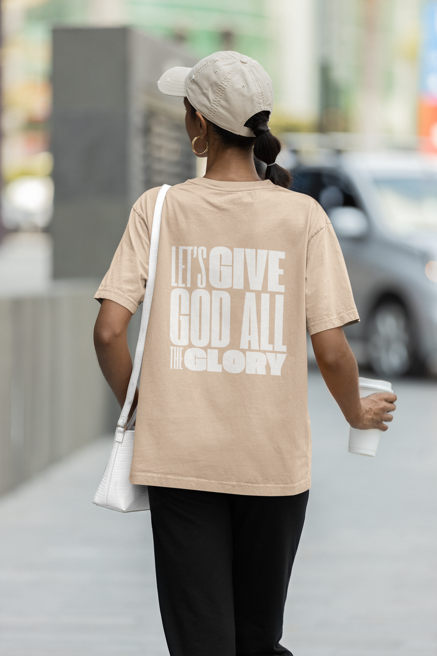 Classic Unisex Crew Neck T-Shirt | Back | Let's give God the glory - White letters