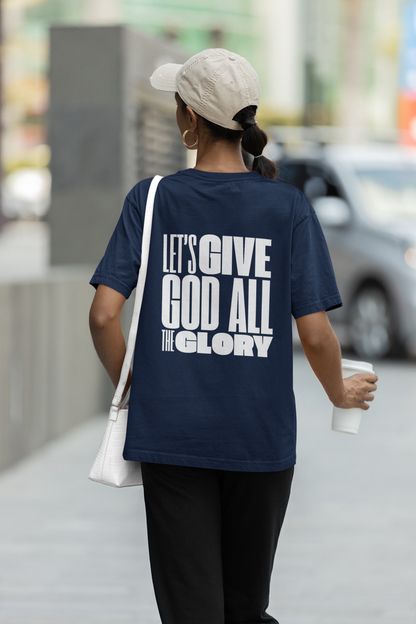 Classic Unisex Crew Neck T-Shirt | Back | Let's give God the glory - White letters