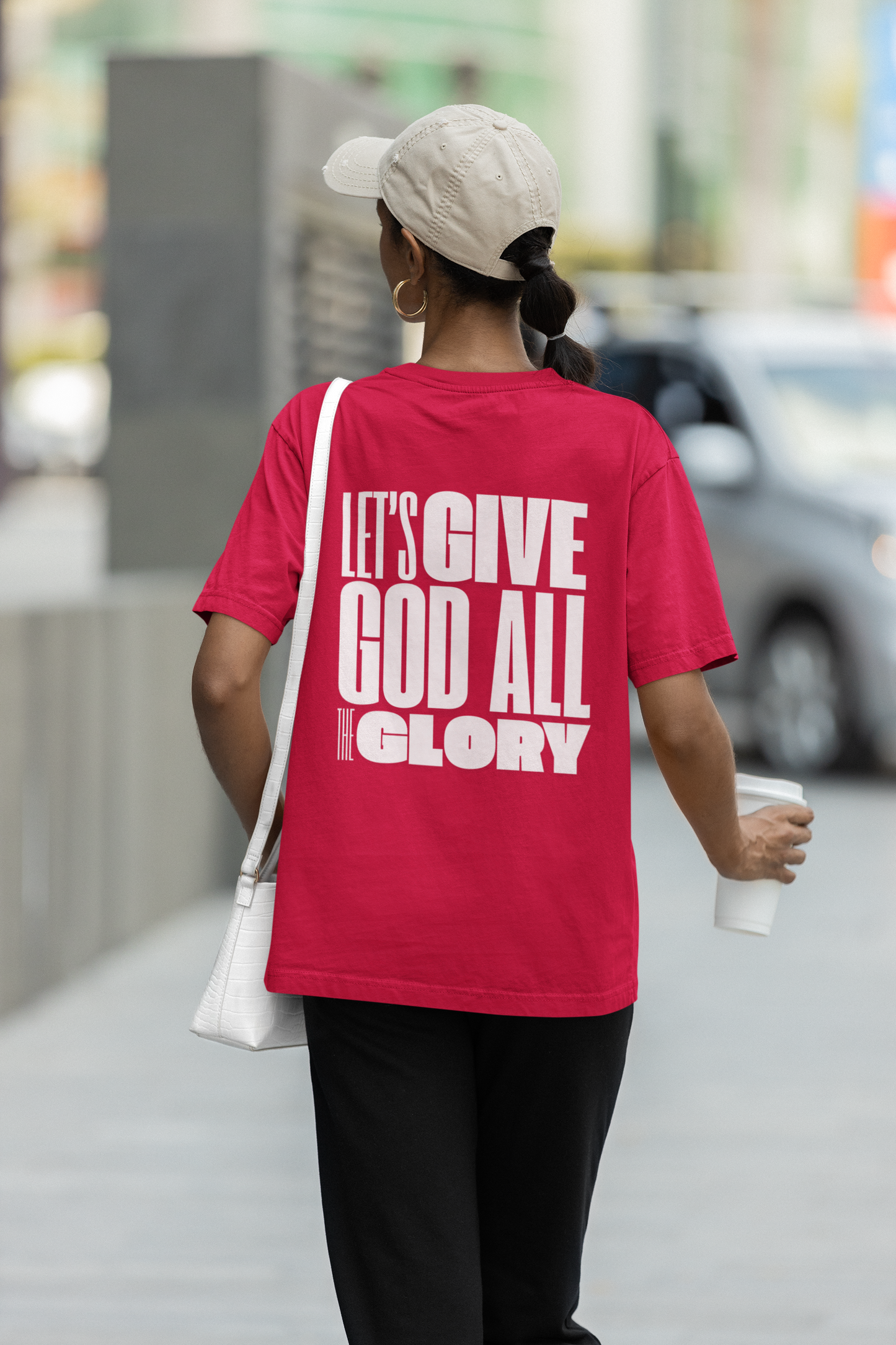 Classic Unisex Crew Neck T-Shirt | Back | Let's give God the glory - White letters