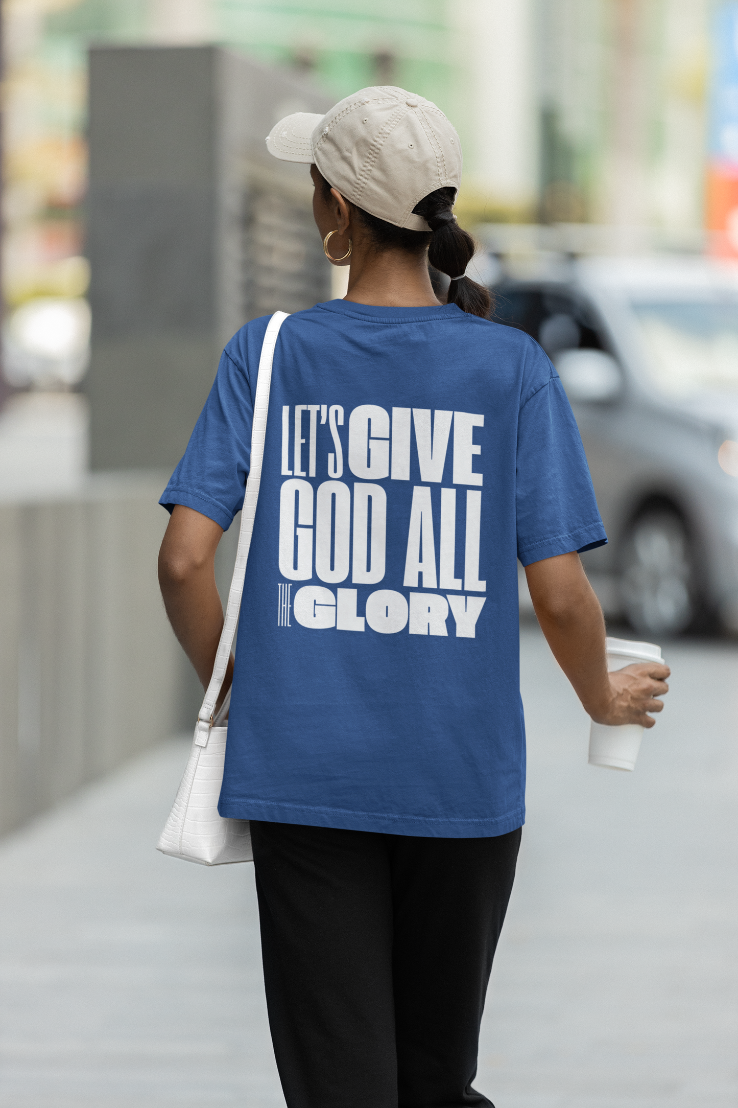 Classic Unisex Crew Neck T-Shirt | Back | Let's give God the glory - White letters
