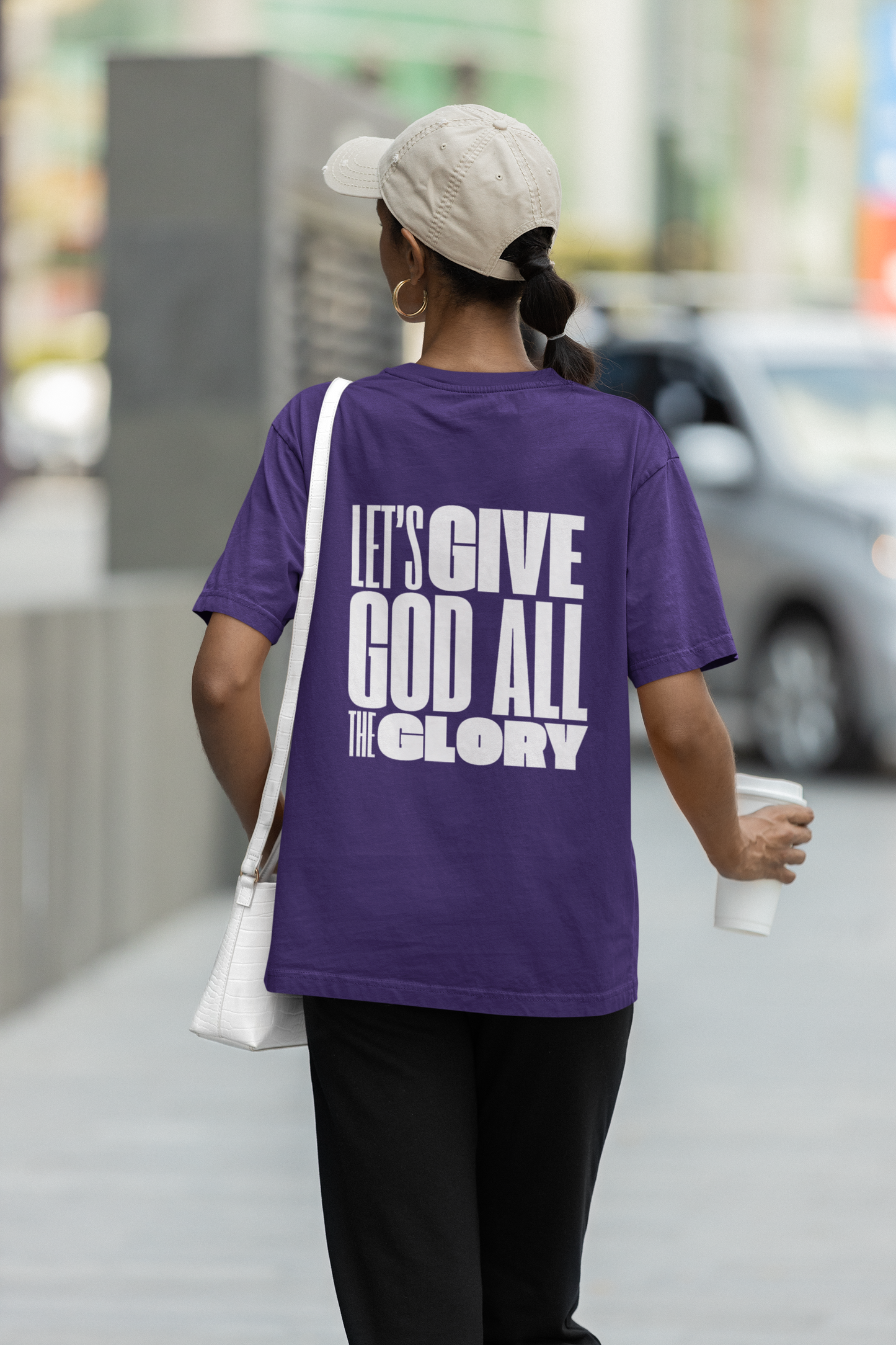 Classic Unisex Crew Neck T-Shirt | Back | Let's give God the glory - White letters
