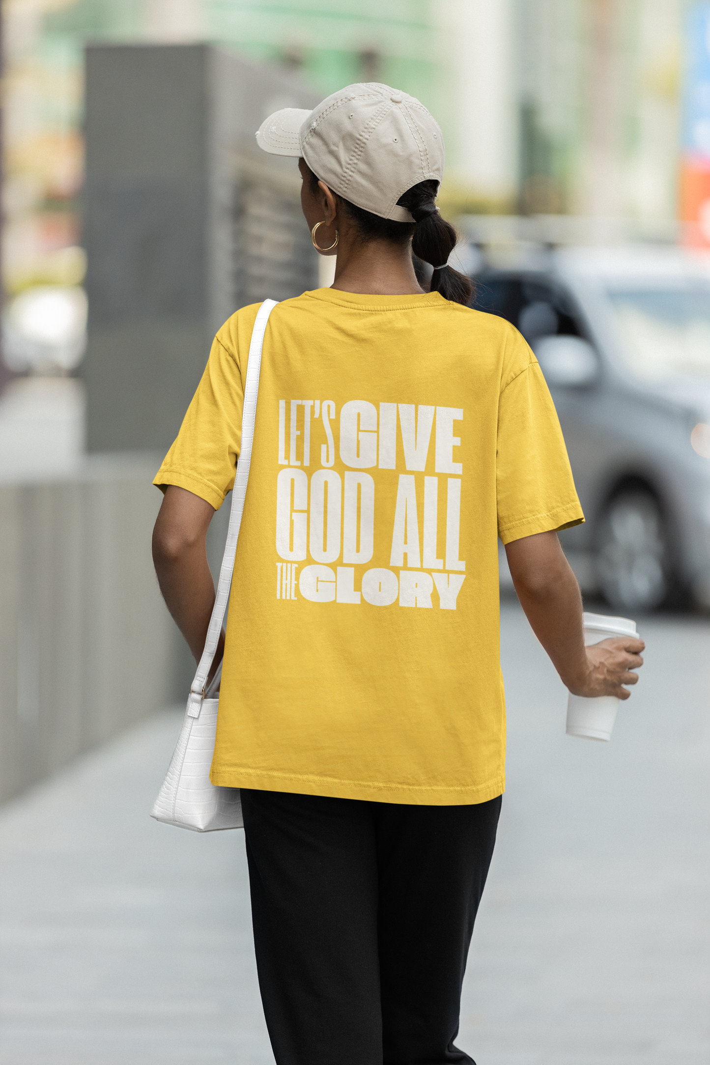 Classic Unisex Crew Neck T-Shirt | Back | Let's give God the glory - White letters