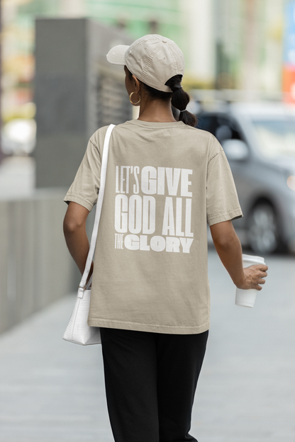 Classic Unisex Crew Neck T-Shirt | Back | Let's give God the glory - White letters