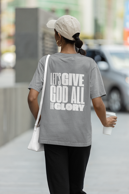 Classic Unisex Crew Neck T-Shirt | Back | Let's give God the glory - White letters
