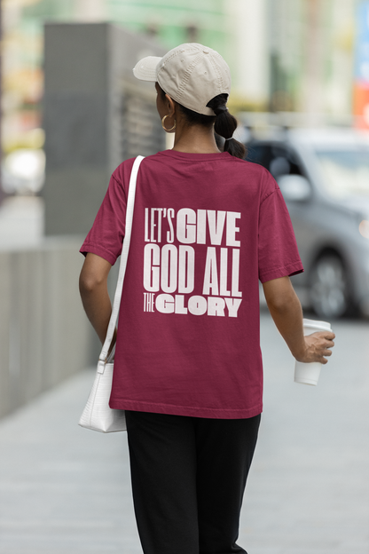 Classic Unisex Crew Neck T-Shirt | Back | Let's give God the glory - White letters
