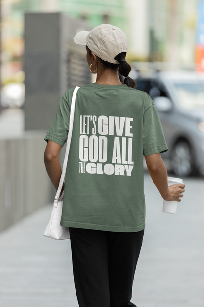 Classic Unisex Crew Neck T-Shirt | Back | Let's give God the glory - White letters