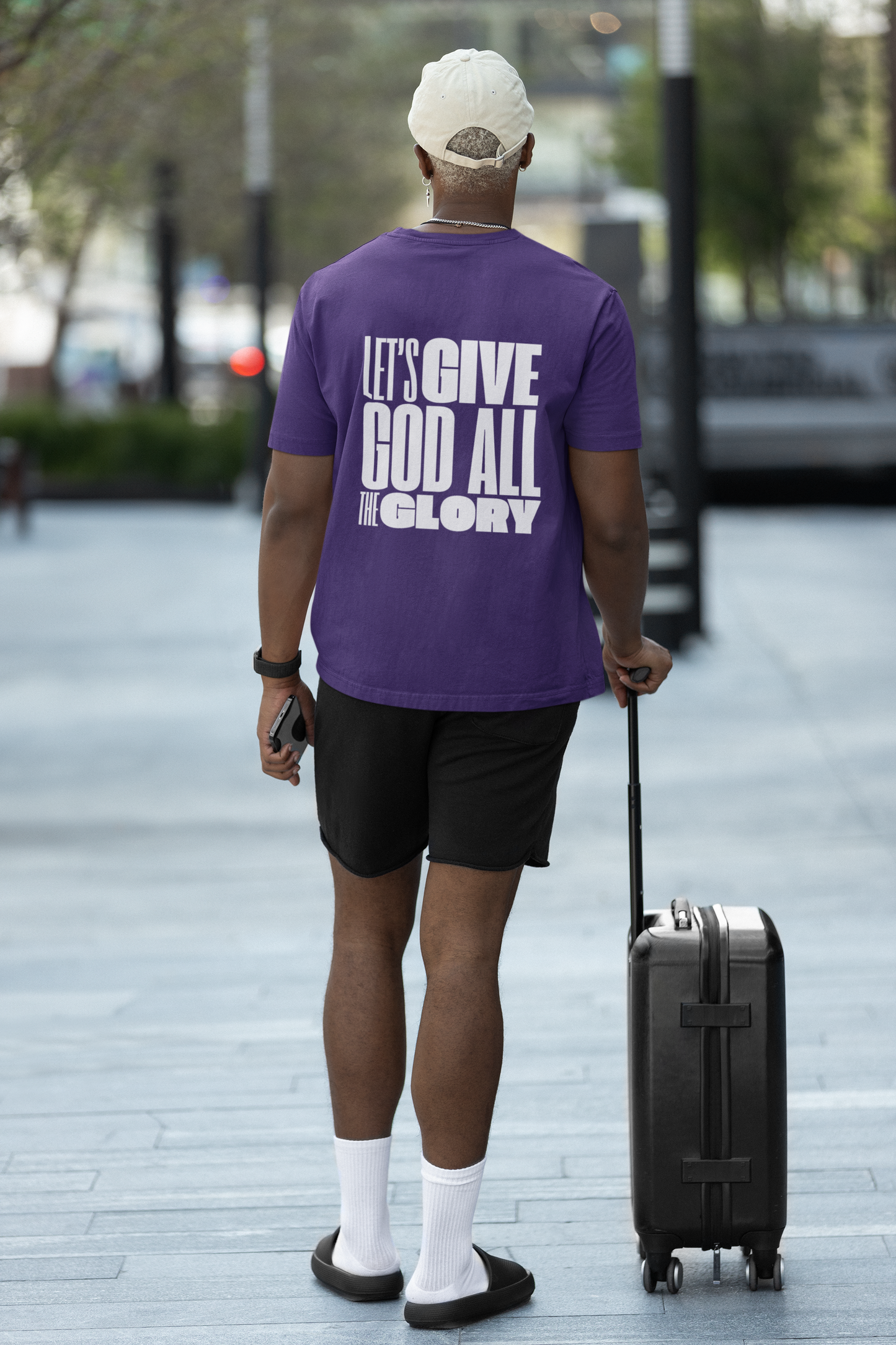 Classic Unisex Crew Neck T-Shirt | Back | Let's give God the glory - White letters
