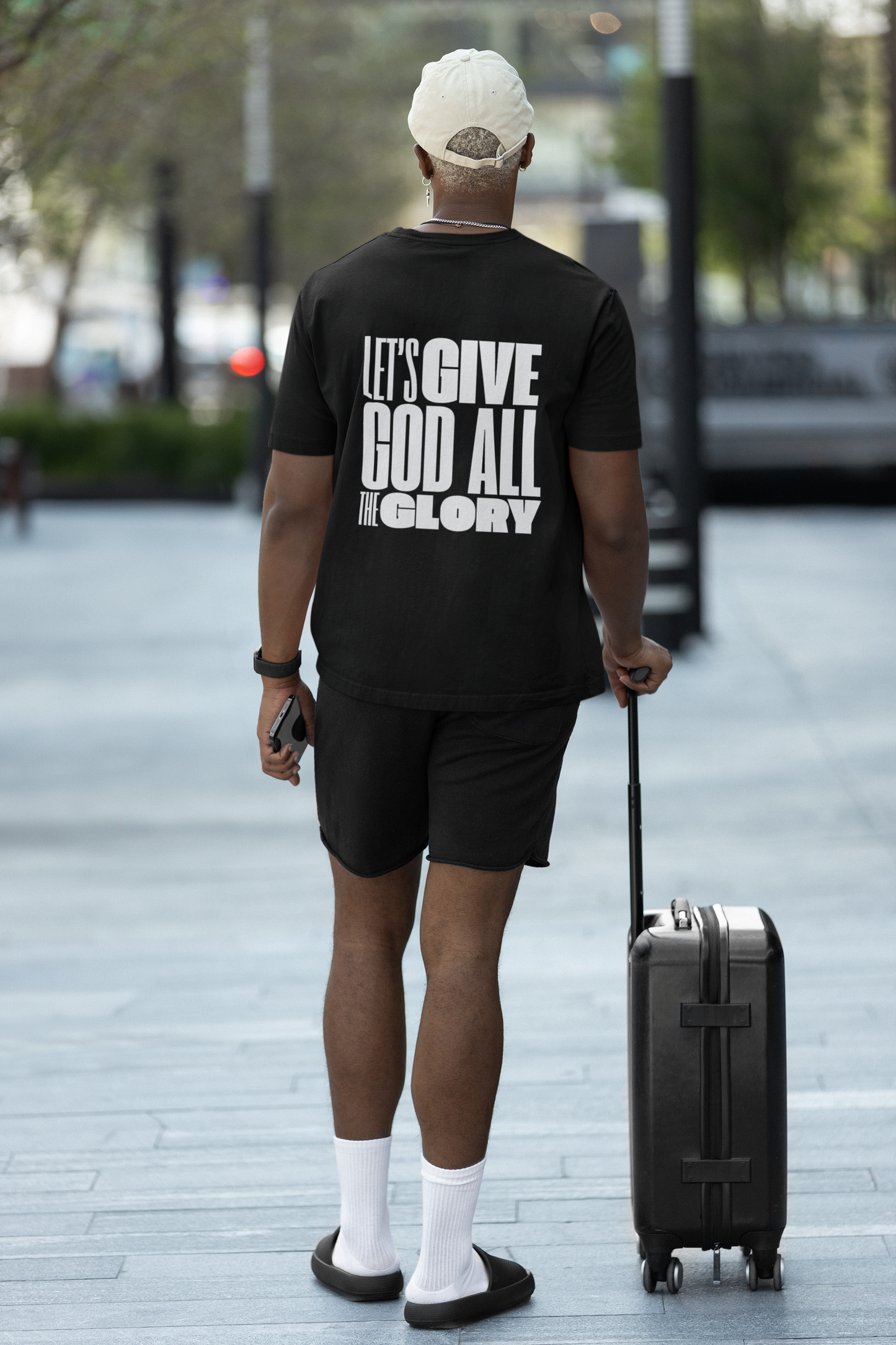 Classic Unisex Crew Neck T-Shirt | Back | Let's give God the glory - White letters