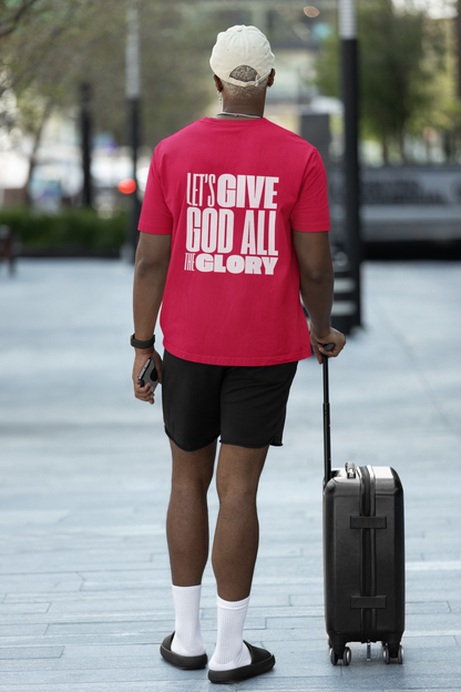 Classic Unisex Crew Neck T-Shirt | Back | Let's give God the glory - White letters