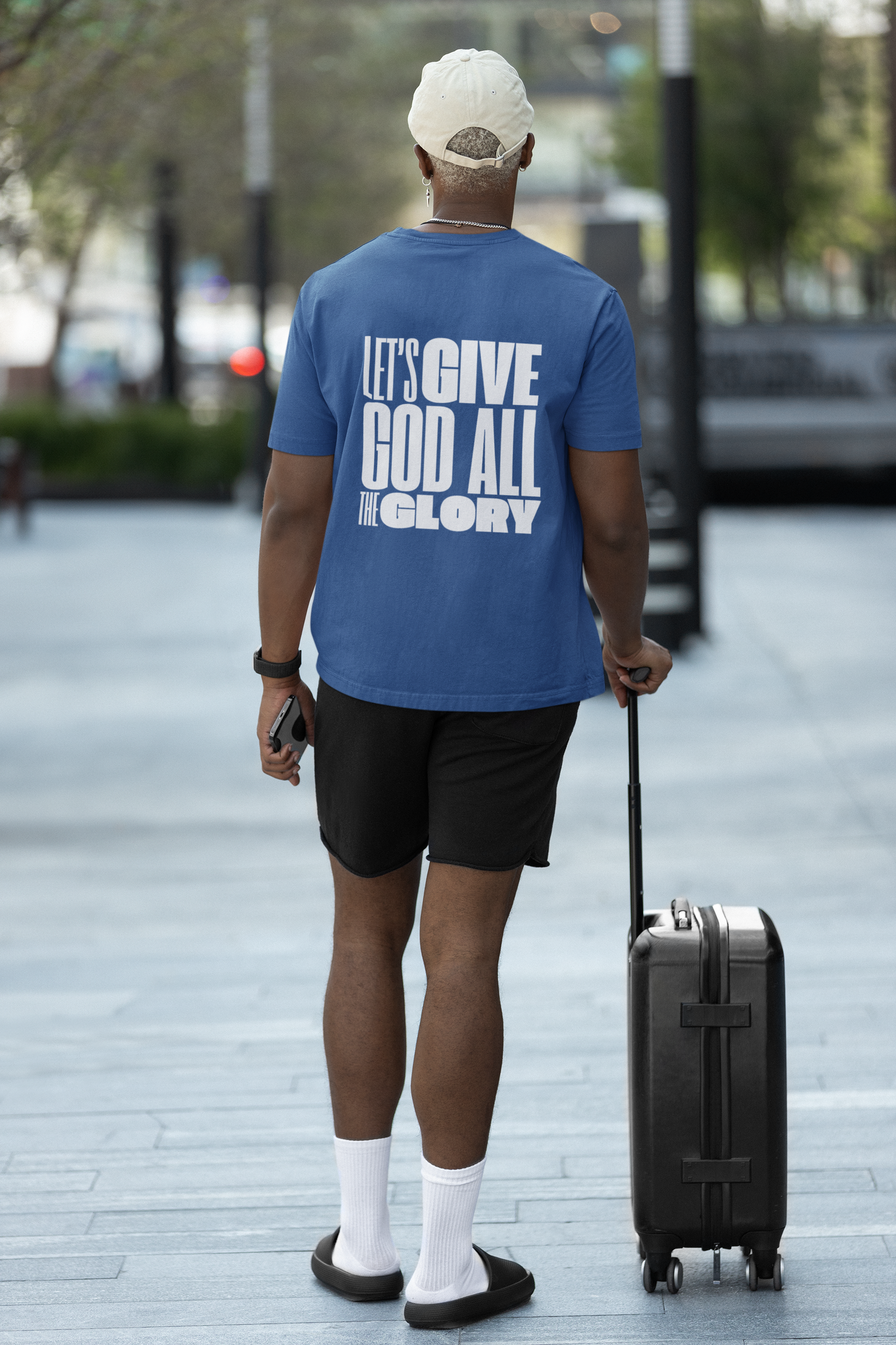 Classic Unisex Crew Neck T-Shirt | Back | Let's give God the glory - White letters