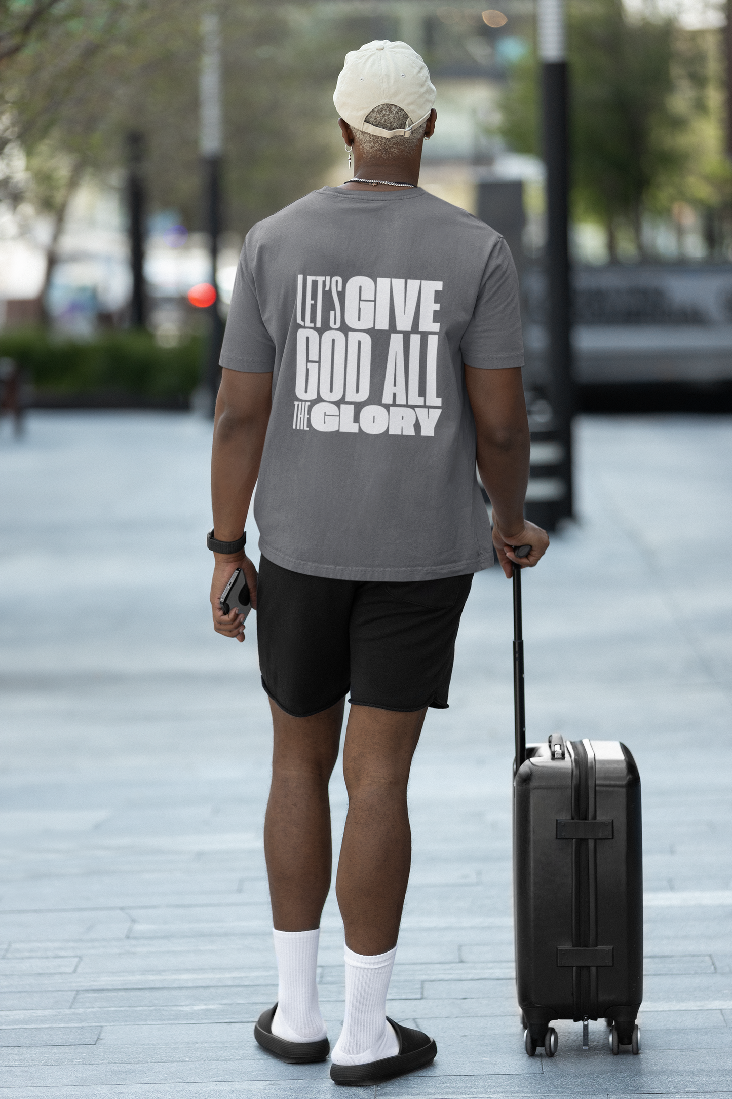 Classic Unisex Crew Neck T-Shirt | Back | Let's give God the glory - White letters