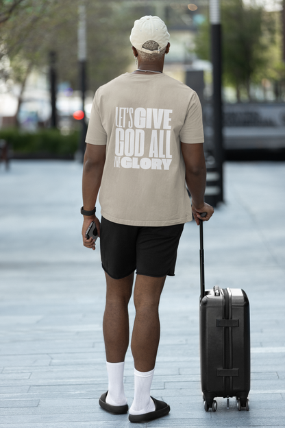 Classic Unisex Crew Neck T-Shirt | Back | Let's give God the glory - White letters